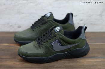 Мужские кожаные кроссовки Nike Код: 01-15/17 S хаки