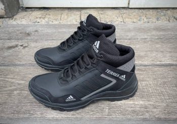 Чоловічі шкіряні зимові кросівки Adidas Код: А-1 ч/сер/зима
