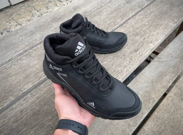 Чоловічі шкіряні зимові кросівки Adidas Код: А-1 ч/сер/зима - Зображення 2