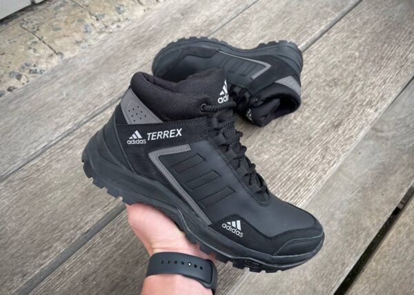 Чоловічі шкіряні зимові кросівки Adidas Код: А-1 ч/сер/зима - Зображення 9