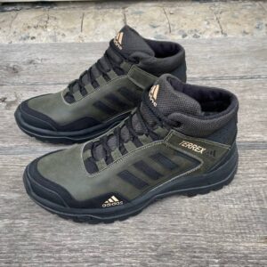 Чоловічі шкіряні зимові кросівки Adidas Код: А-1 хаки/зима