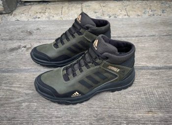 Чоловічі шкіряні зимові кросівки Adidas Код: А-1 хаки/зима