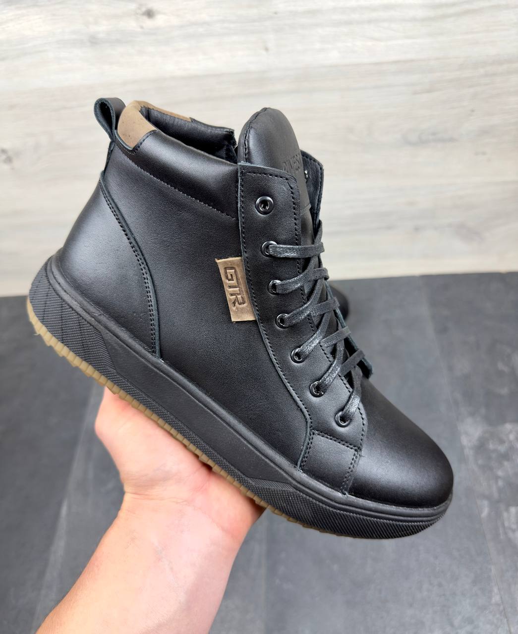 Чоловічі шкіряні зимові черевики  Код: БК9 чорний - Зображення 4