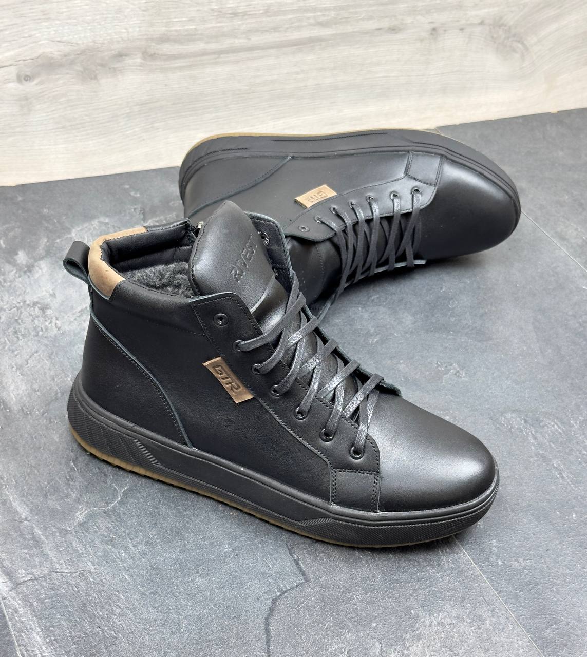 Чоловічі шкіряні зимові черевики  Код: БК9 чорний - Зображення 2