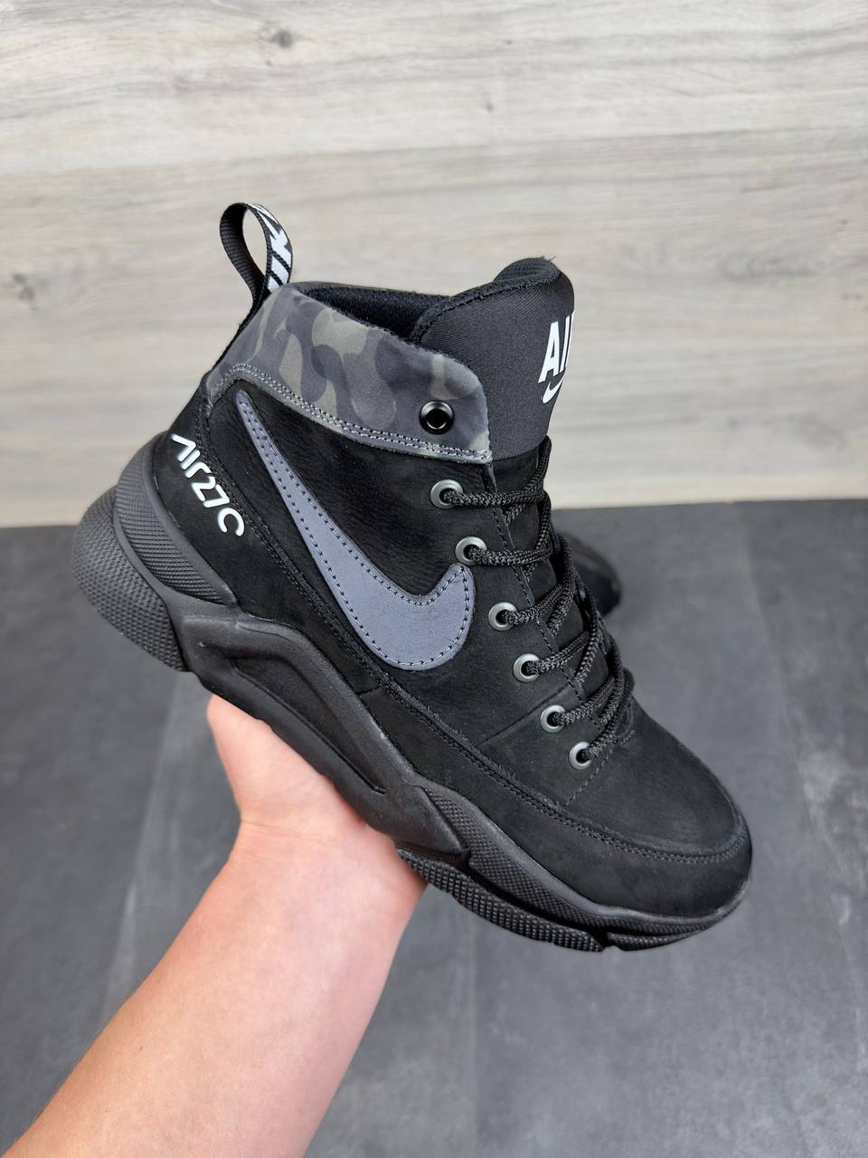 Чоловічі шкіряні зимові кросівки Nike  Код: Б01-53/7 чорний - Зображення 4