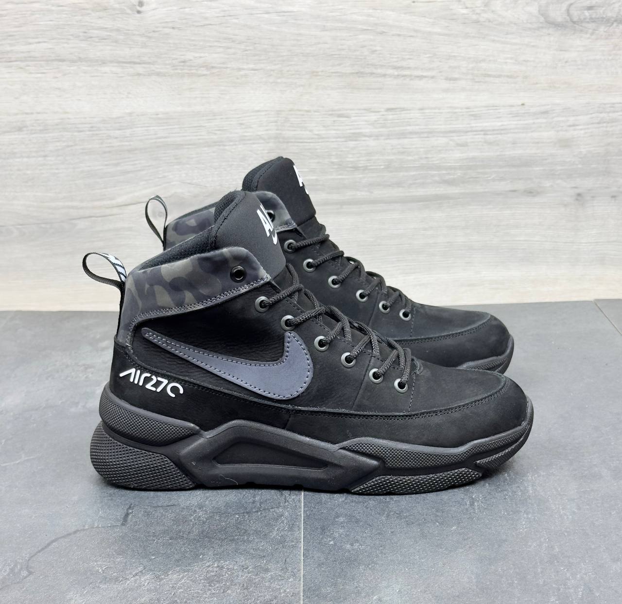 Чоловічі шкіряні зимові кросівки Nike  Код: Б01-53/7 чорний - Зображення 5