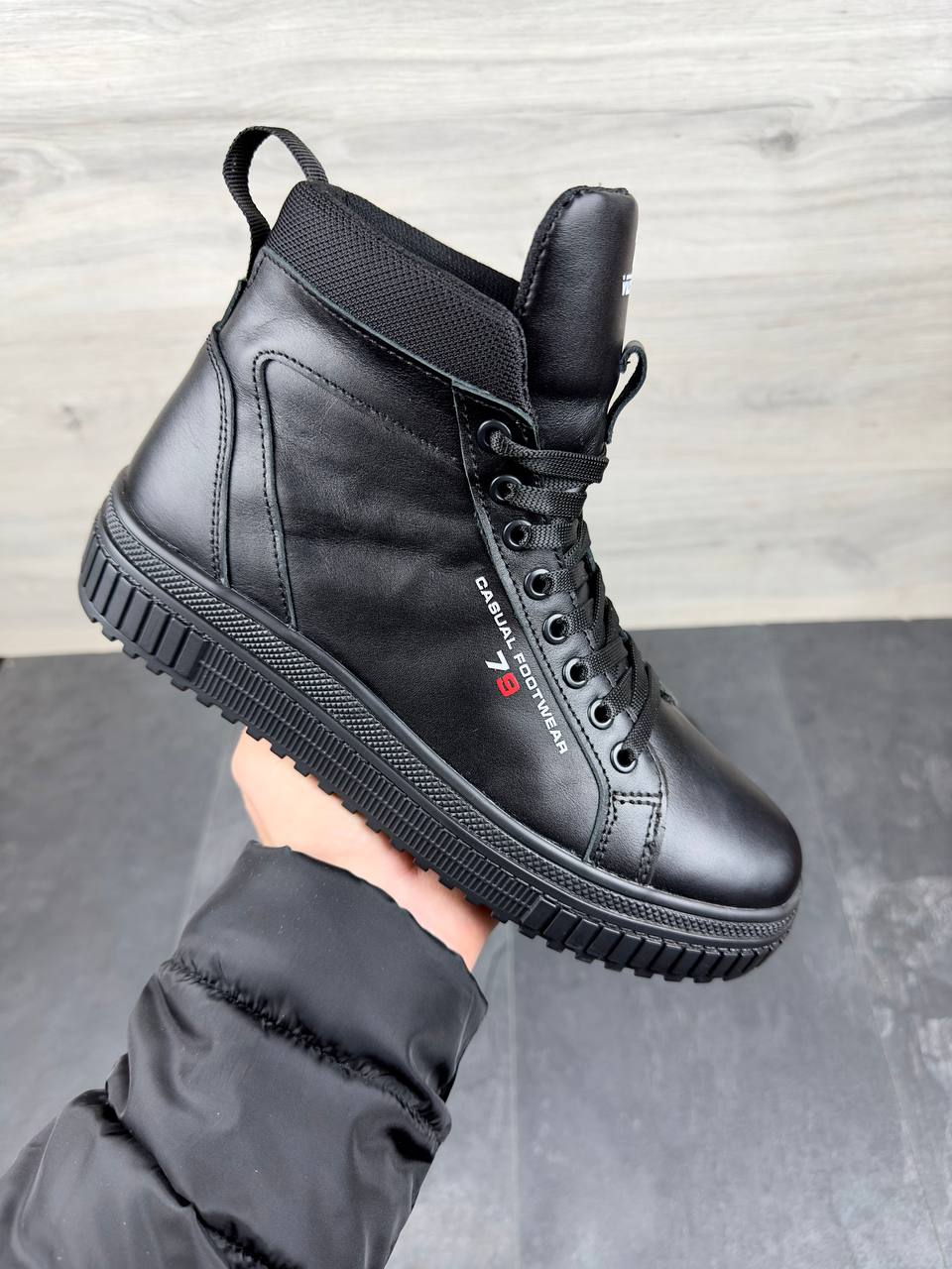 Чоловічі зимові шкіряні кросівки Код: Б03-15/2 чорний - Зображення 3