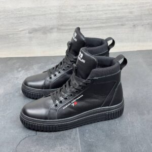 Чоловічі зимові шкіряні кросівки Код: Б03-15/2 чорний