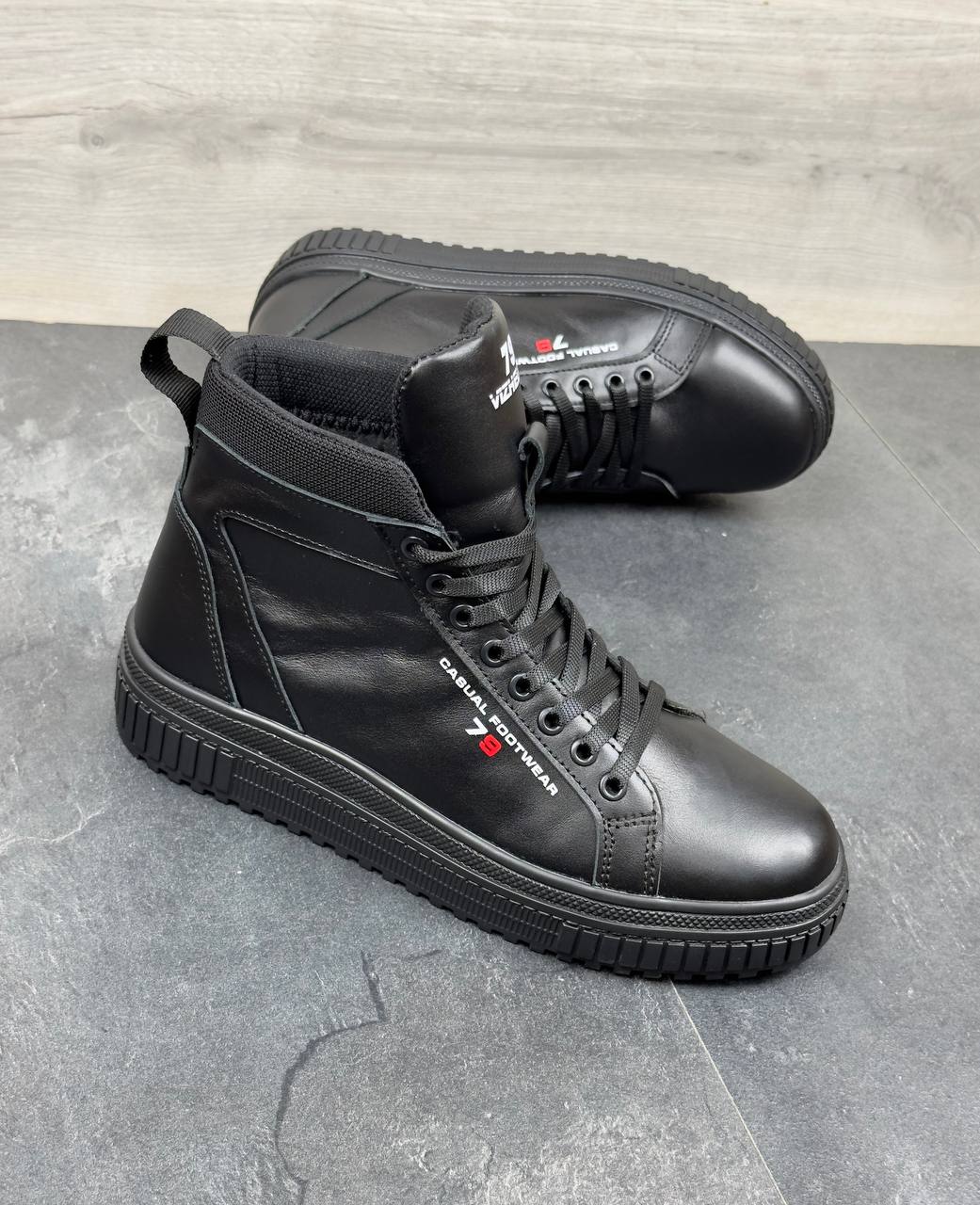 Чоловічі зимові шкіряні кросівки Код: Б03-15/2 чорний - Зображення 4