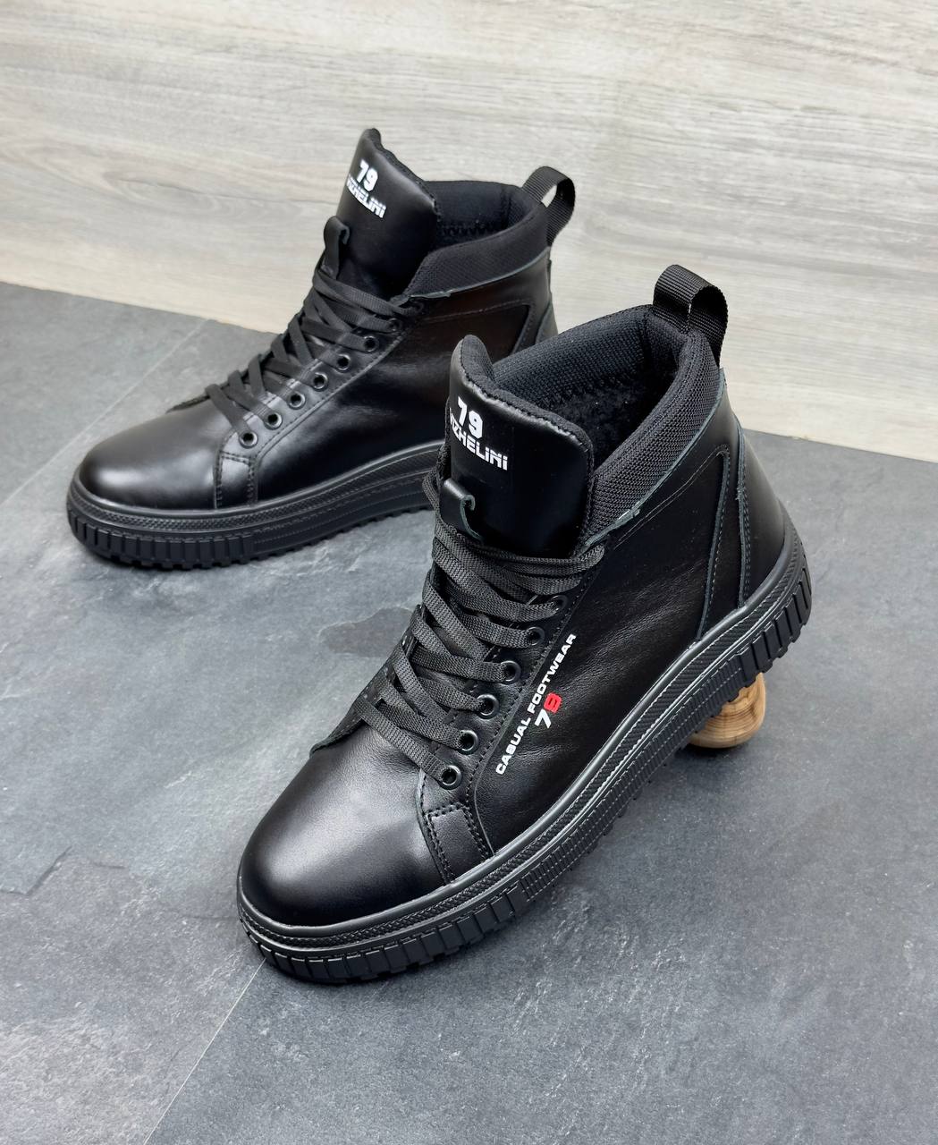 Чоловічі зимові шкіряні кросівки Код: Б03-15/2 чорний - Зображення 5