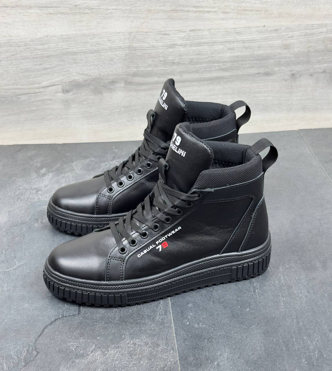 Чоловічі зимові шкіряні кросівки Код: Б03-15/2 чорний