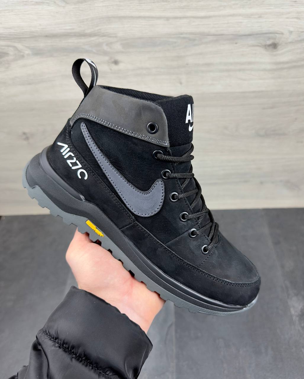 Чоловічі зимові шкіряні кросівки Nike  Код: Б01-53/12 чорний - Зображення 5