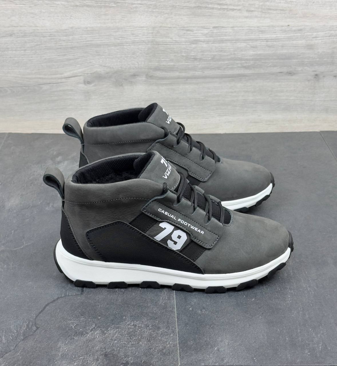 Чоловічі зимові шкіряні кросівки  Код: Б02-52/6 сірий - Зображення 6