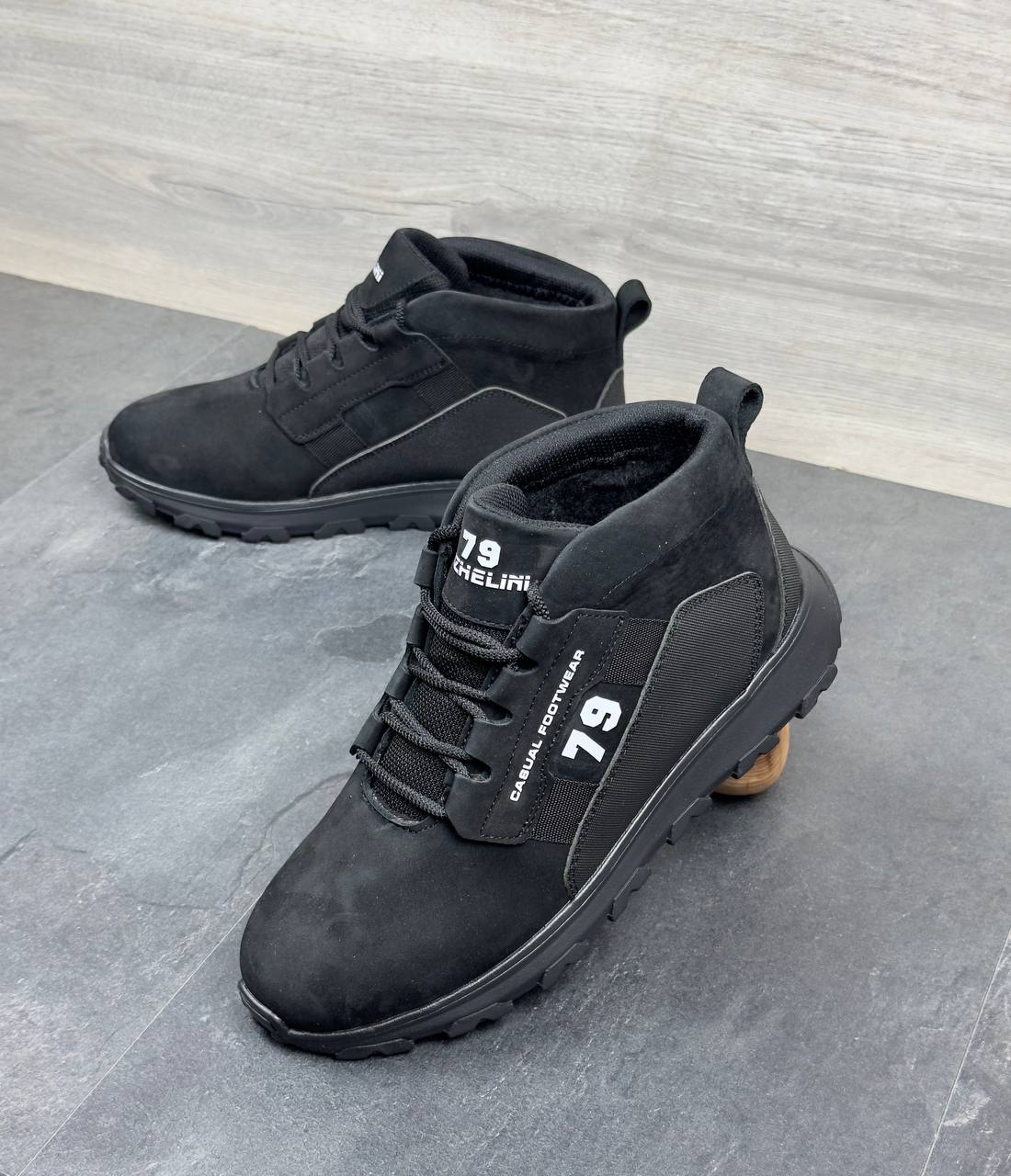 Чоловічі зимові шкіряні кросівки  Код: Б02-52/3 чорний - Зображення 3