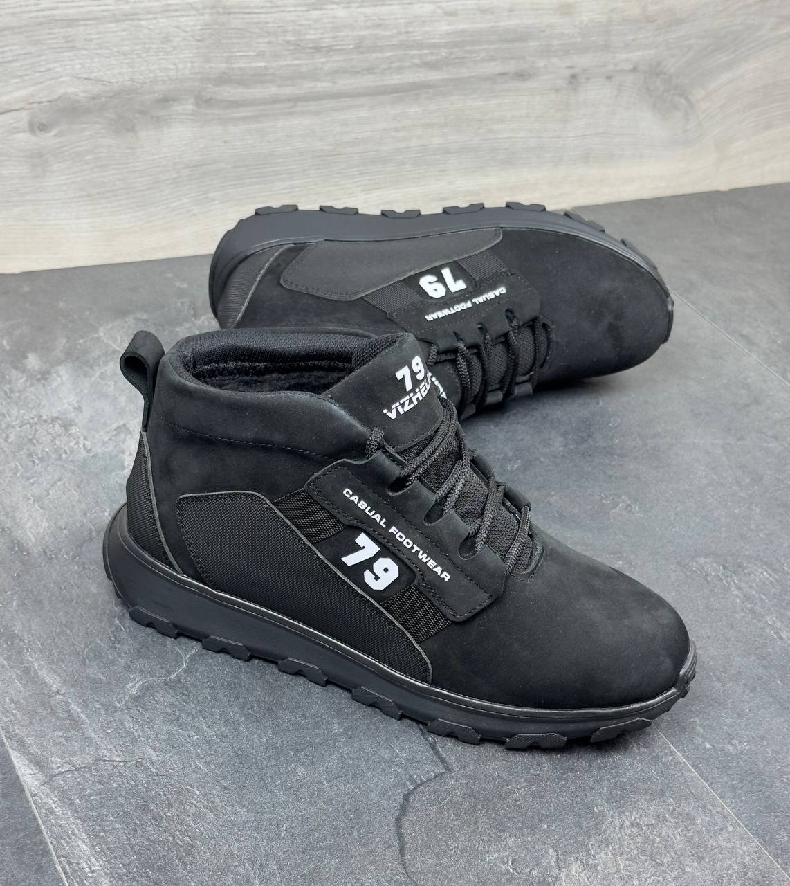 Чоловічі зимові шкіряні кросівки  Код: Б02-52/3 чорний - Зображення 4