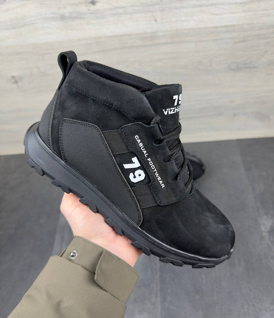 Чоловічі зимові шкіряні кросівки  Код: Б02-52/3 чорний - Зображення 5