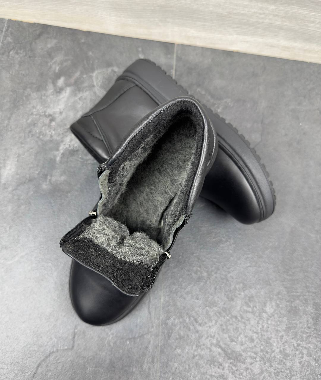 Чоловічі шкіряні зимові черевики на замку  Код: Б2428 чорний - Зображення 3