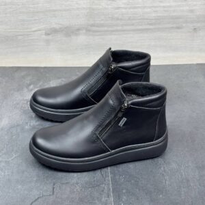 Чоловічі шкіряні зимові черевики на замку  Код: Б2428 чорний