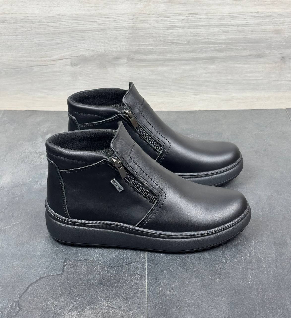 Чоловічі шкіряні зимові черевики на замку  Код: Б2428 чорний - Зображення 5