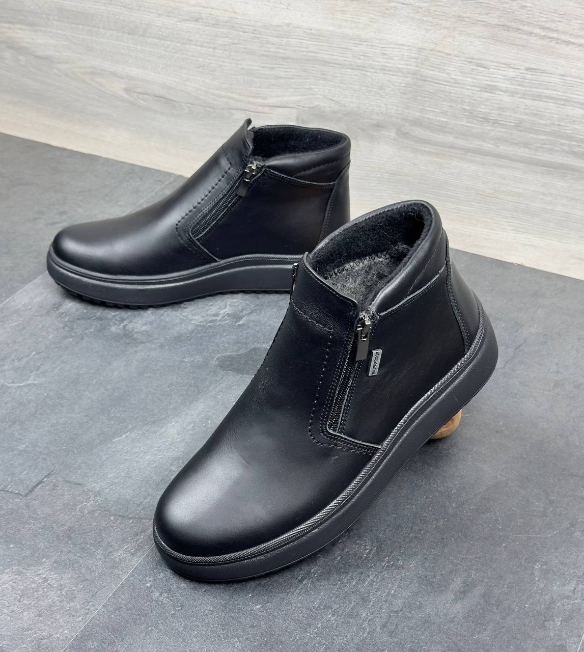 Чоловічі шкіряні зимові черевики на замку  Код: Б2428 чорний - Зображення 2