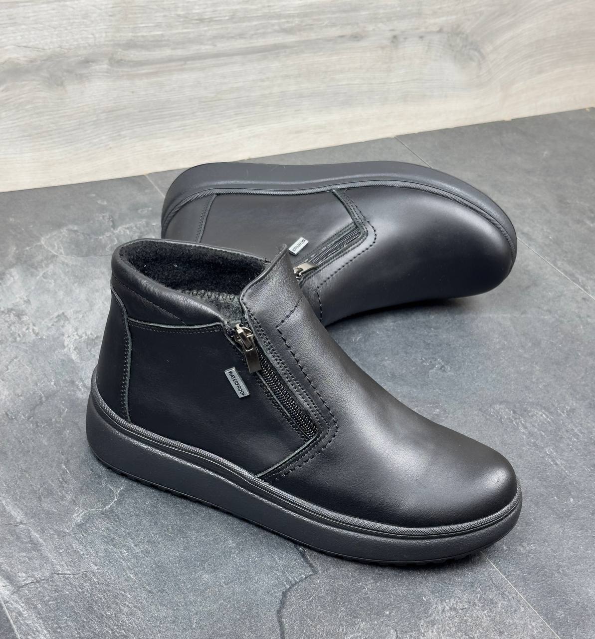 Чоловічі шкіряні зимові черевики на замку  Код: Б2428 чорний - Зображення 6
