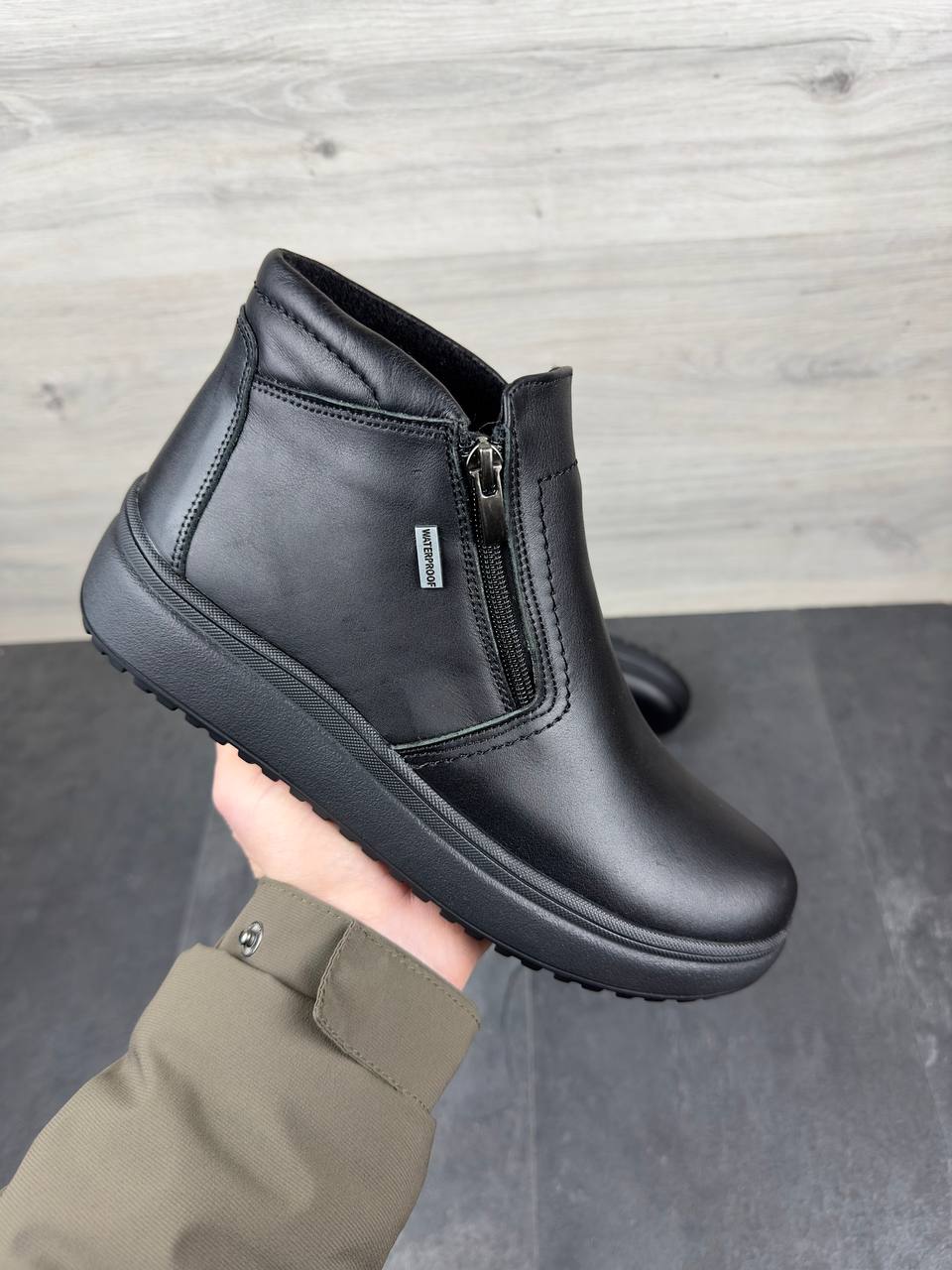 Чоловічі шкіряні зимові черевики на замку  Код: Б2428 чорний - Зображення 7