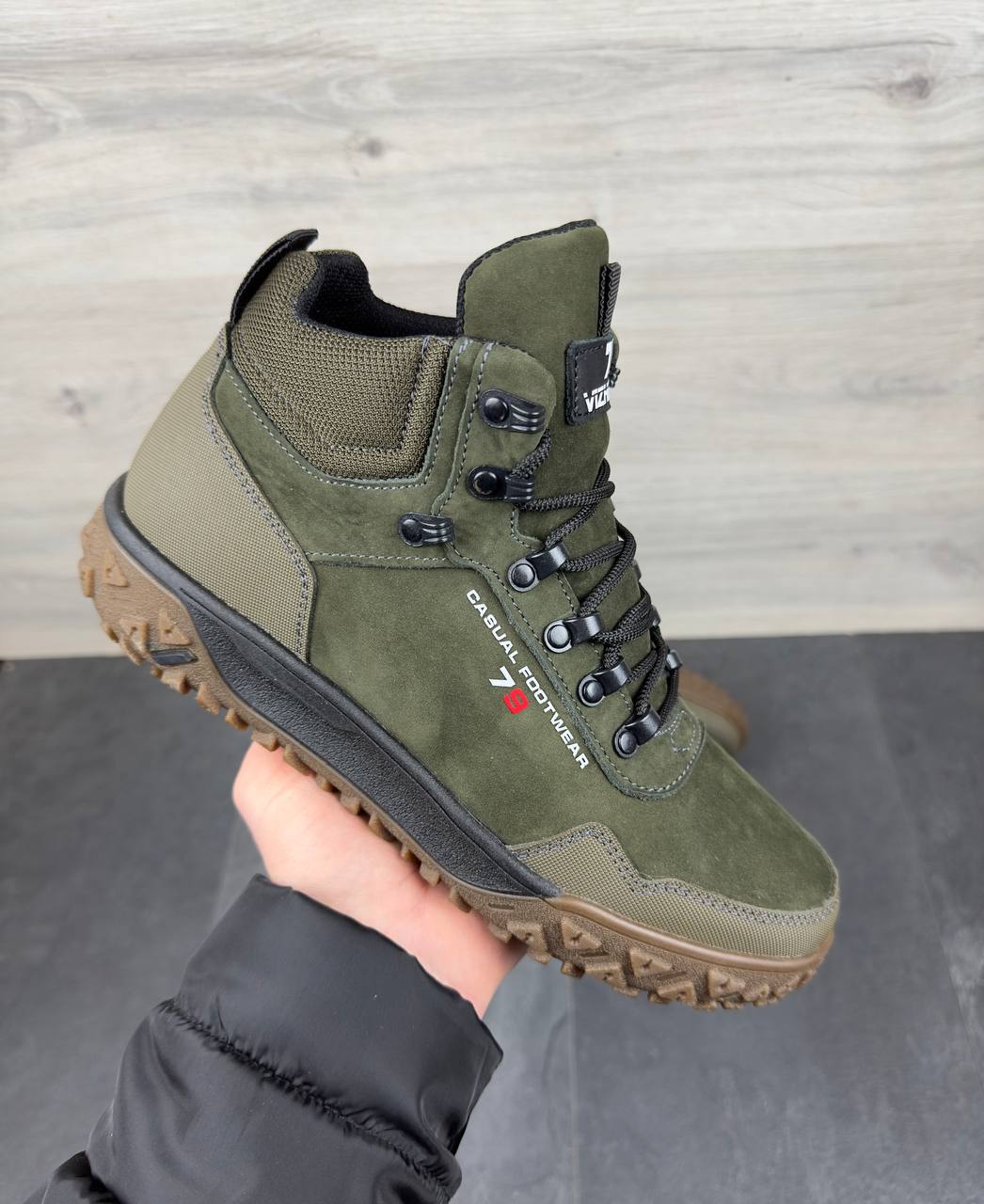 Чоловічі зимові нубукові черевики Код: Б02-50/6 хакі - Зображення 4