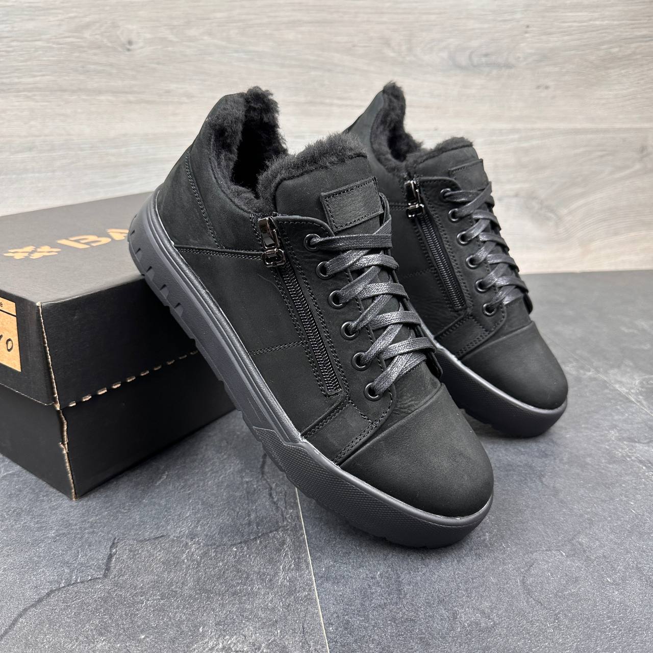 Чоловічі зимові нубукові кросівки Код: 186 чор/нуб - Зображення 4