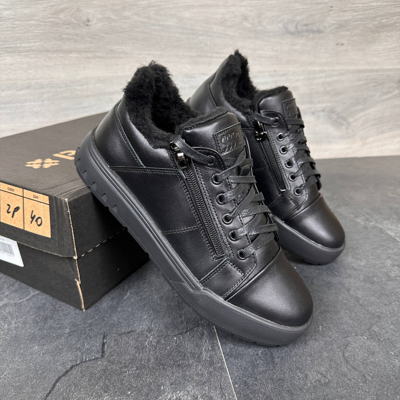 Чоловічі зимові шкіряні кросівки/кеди Код: 186 ч/р - Зображення 4