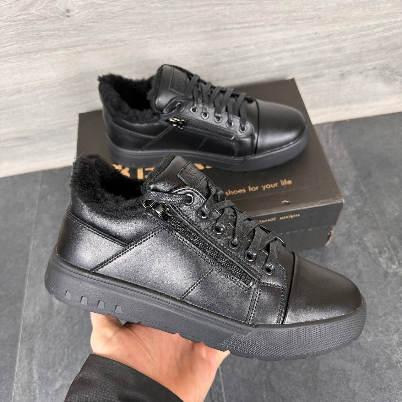 Чоловічі зимові шкіряні кросівки/кеди Код: 186 ч/р - Зображення 5