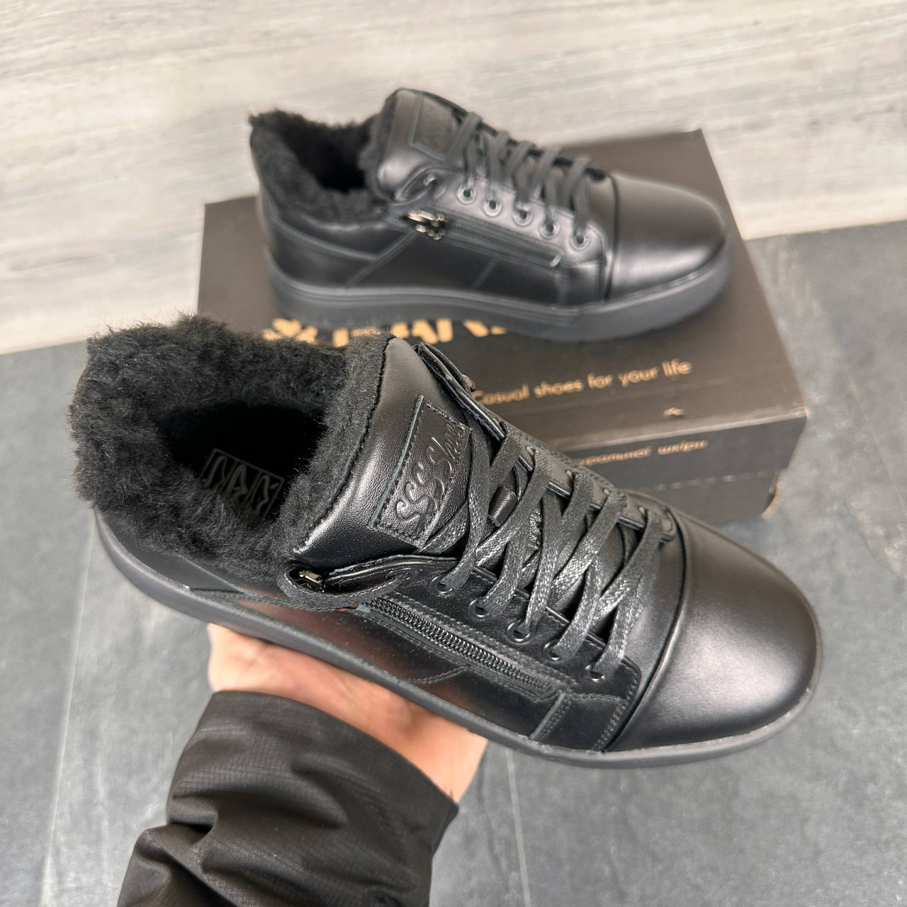 Чоловічі зимові шкіряні кросівки/кеди Код: 186 ч/р - Зображення 2