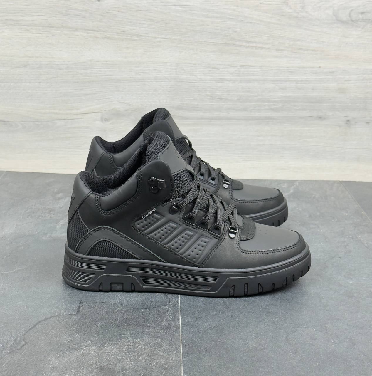 Чоловічі шкіряні зимові кросівки  Код: К10 чорний