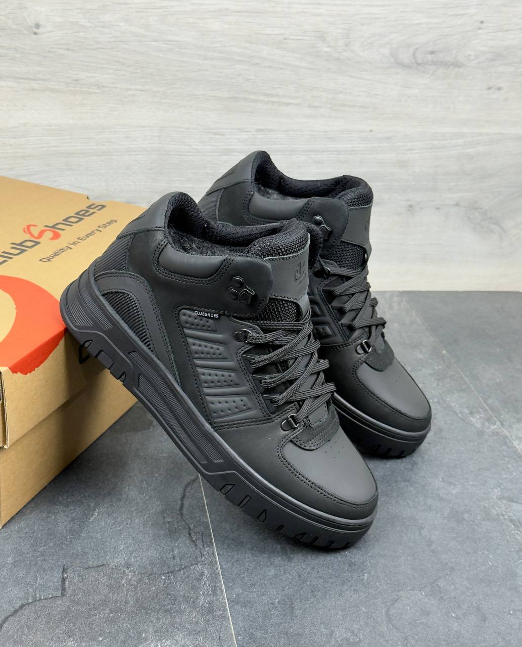 Чоловічі шкіряні зимові кросівки  Код: К10 чорний - Зображення 5