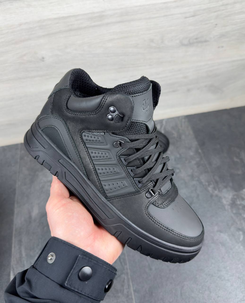 Чоловічі шкіряні зимові кросівки  Код: К10 чорний - Зображення 6