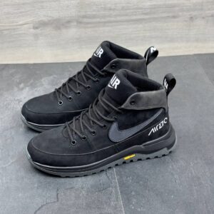 Чоловічі зимові шкіряні кросівки Nike  Код: Б01-53/12 чорний