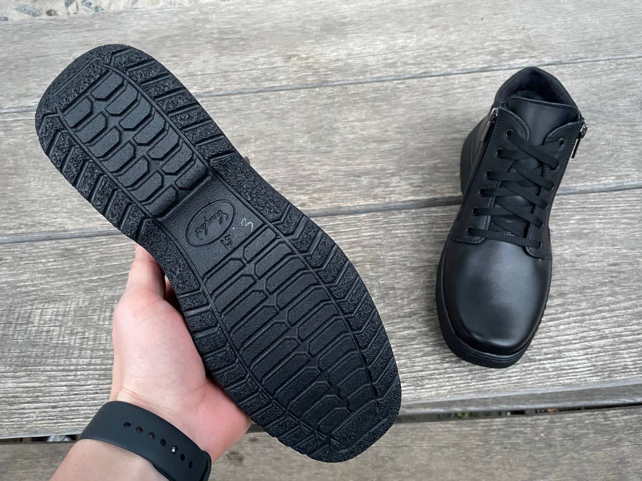 Чоловічі шкіряні зимові черевики Код: Б25 чер - Зображення 5