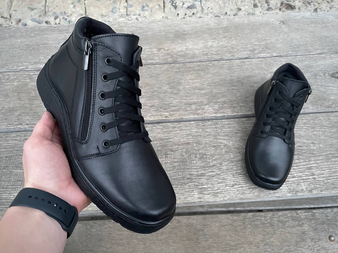 Чоловічі шкіряні зимові черевики Код: Б25 чер - Зображення 7