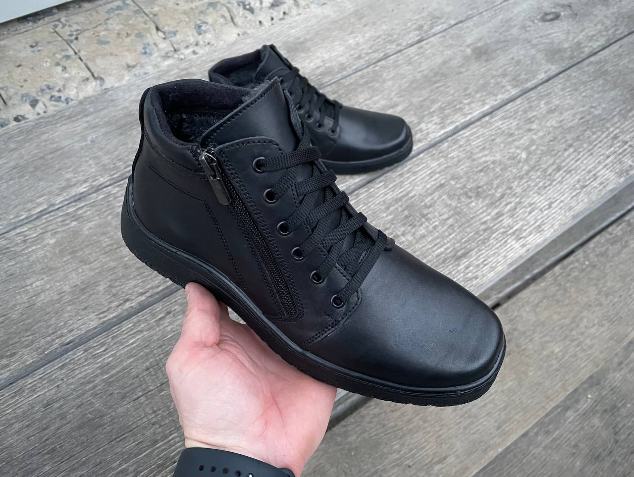 Чоловічі шкіряні зимові черевики Код: Б25 чер - Зображення 8