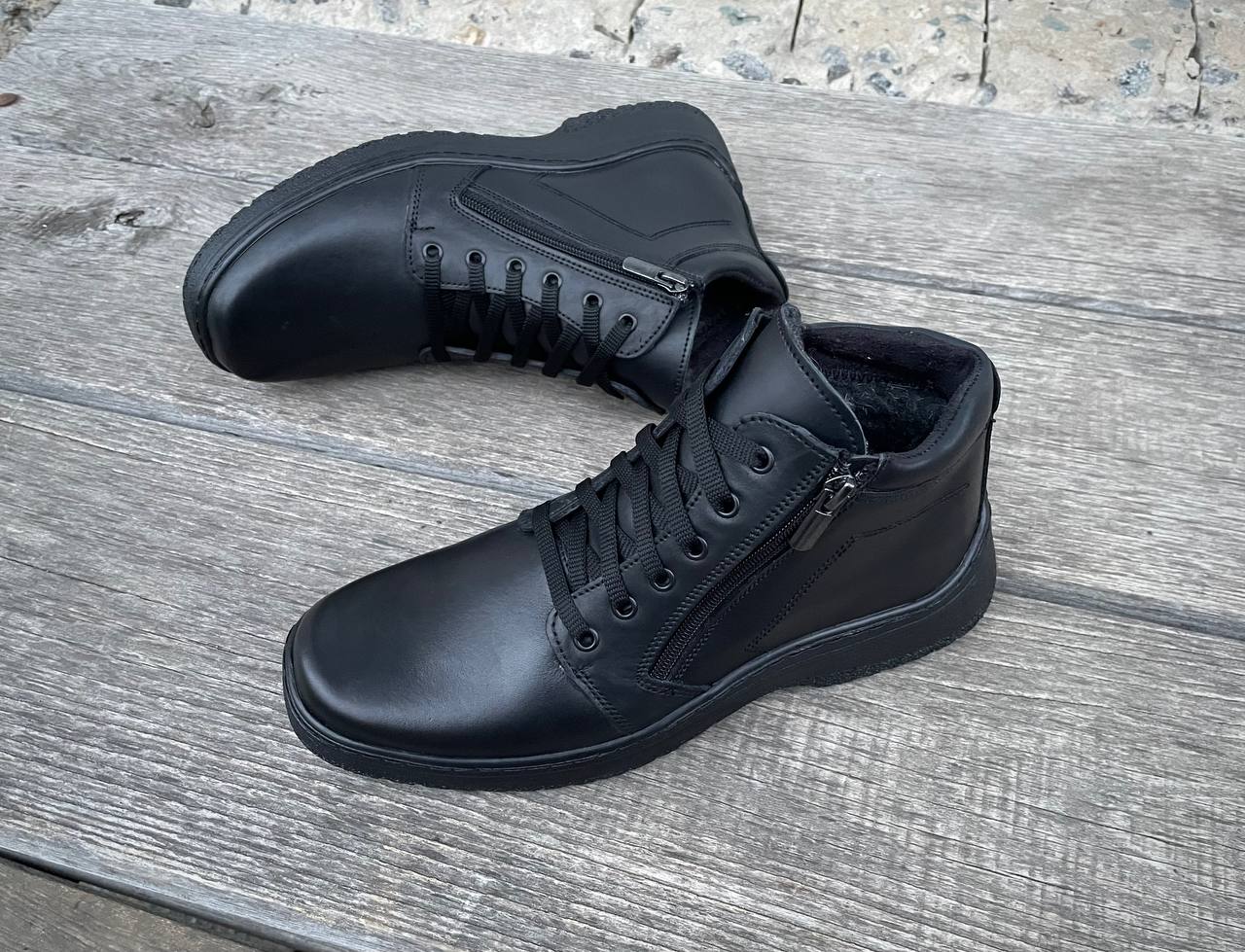 Чоловічі шкіряні зимові черевики Код: Б25 чер - Зображення 2
