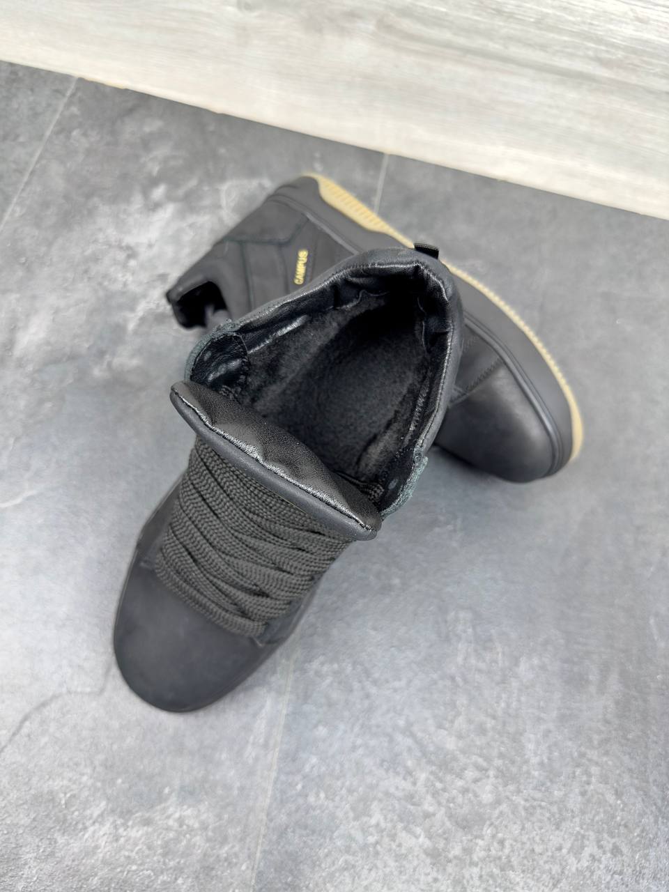 Чоловічі зимові шкіряні кросівки Код: Кам бот/чорний - Зображення 3