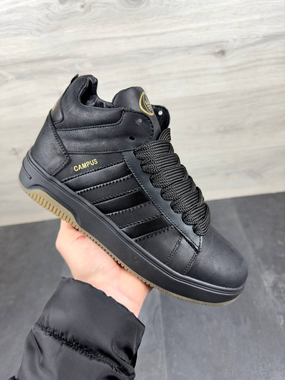 Чоловічі зимові шкіряні кросівки Код: Кам бот/чорний - Зображення 4