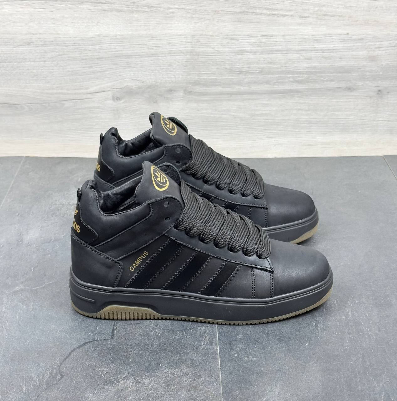 Чоловічі зимові шкіряні кросівки Код: Кам бот/чорний - Зображення 5