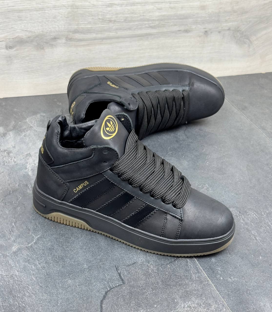 Чоловічі зимові шкіряні кросівки Код: Кам бот/чорний - Зображення 6