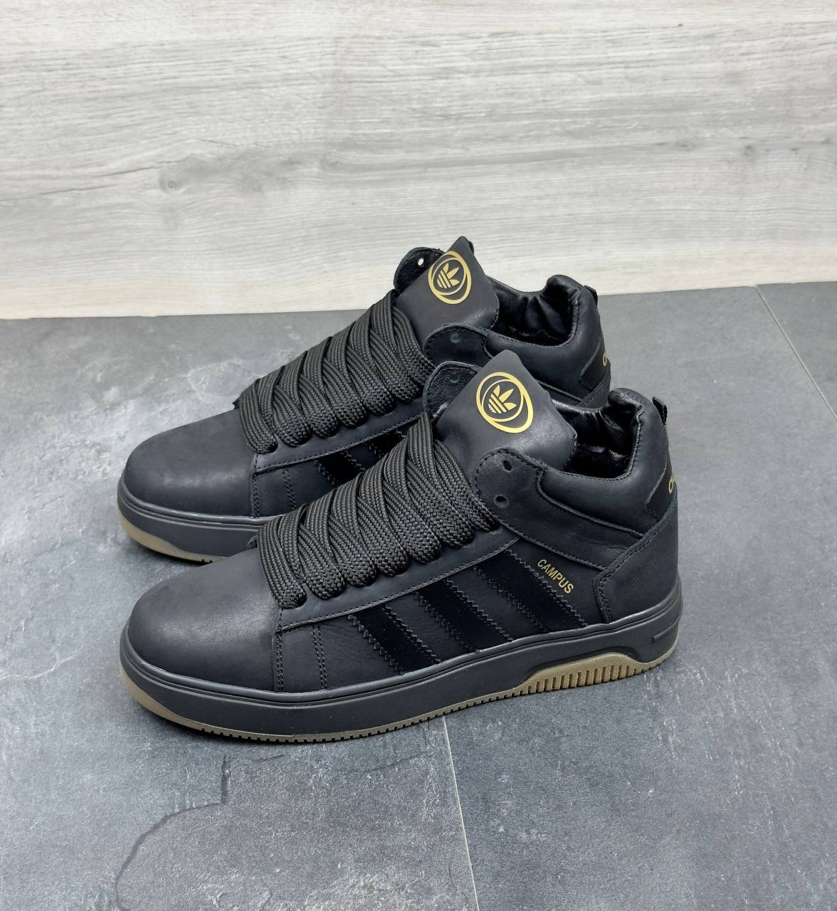 Чоловічі зимові шкіряні кросівки Код: Кам бот/чорний