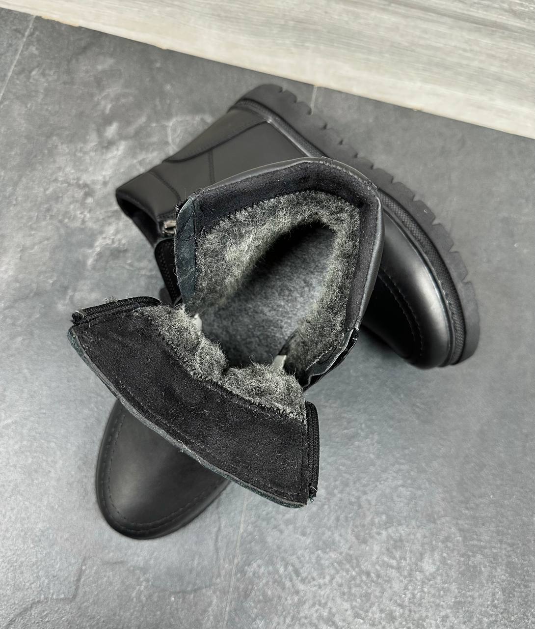 Чоловічі шкіряні зимові черевики на замку Код: Б21 чорний - Зображення 3