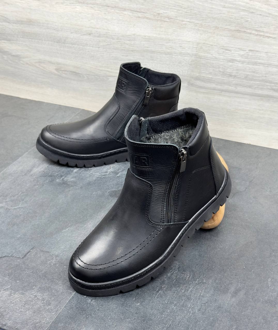 Чоловічі шкіряні зимові черевики на замку Код: Б21 чорний - Зображення 2