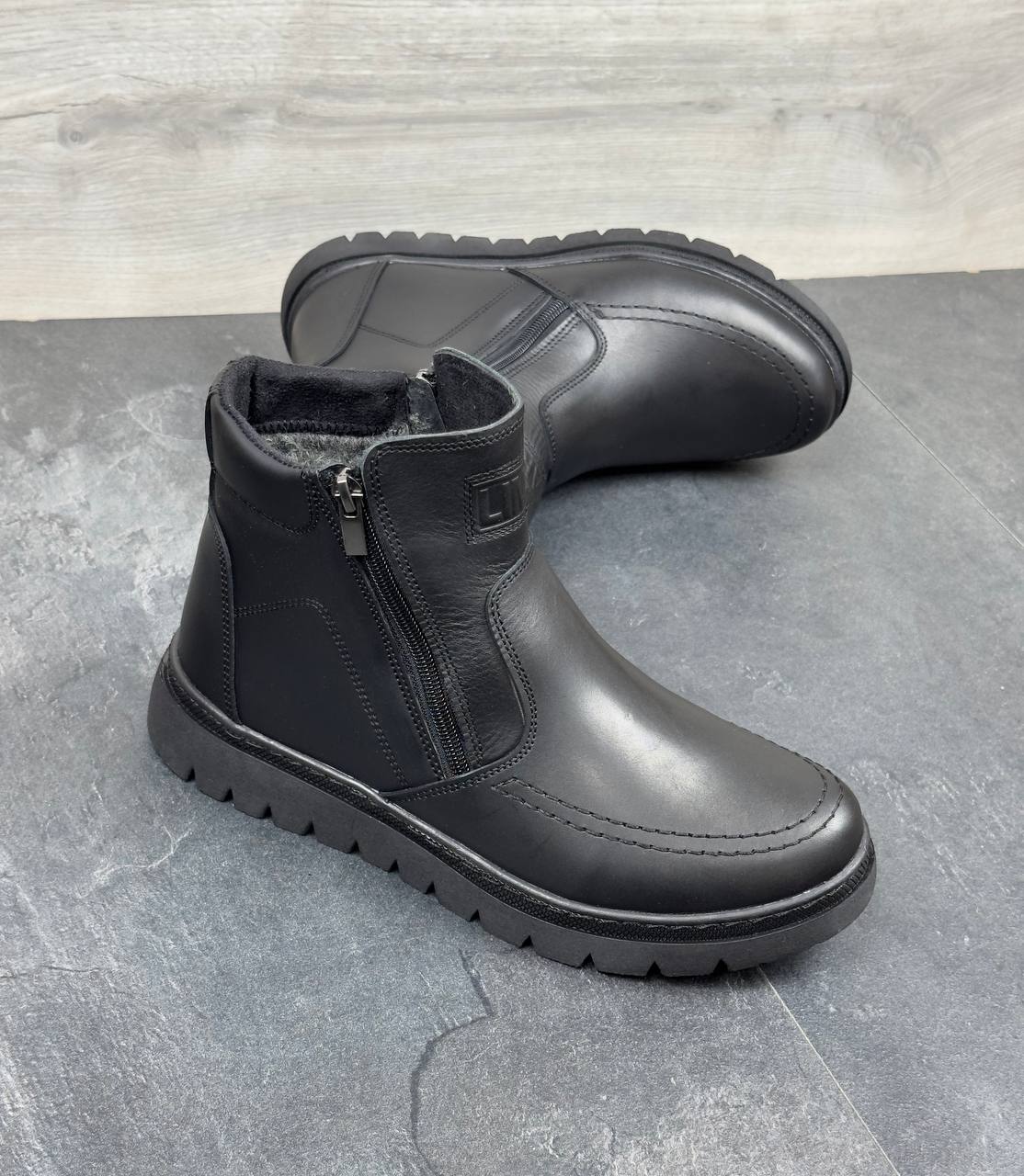 Чоловічі шкіряні зимові черевики на замку Код: Б21 чорний - Зображення 5