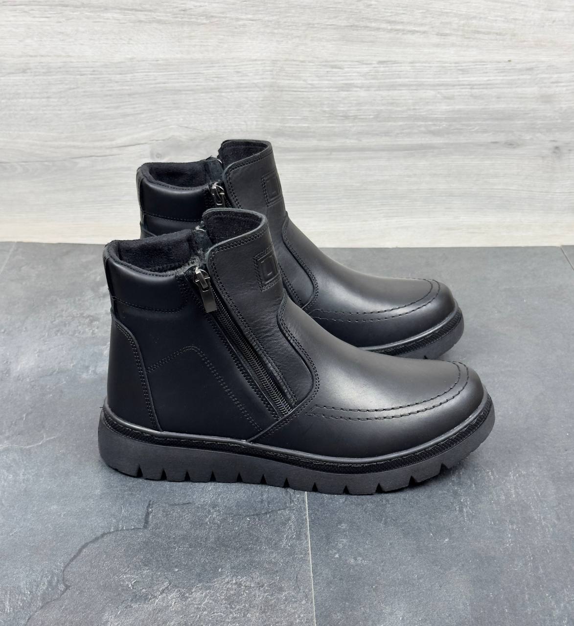 Чоловічі шкіряні зимові черевики на замку Код: Б21 чорний - Зображення 6