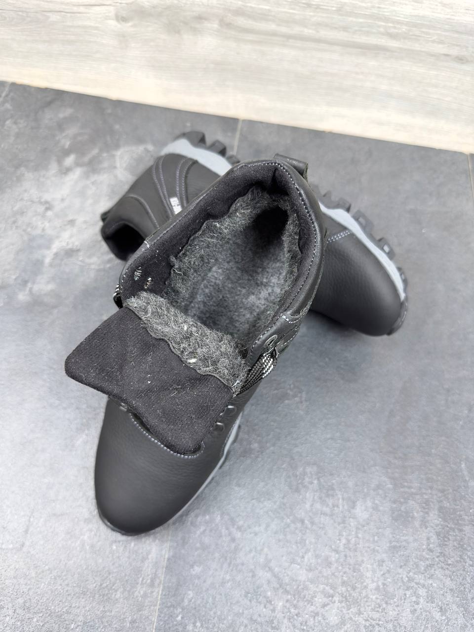 Чоловічі шкіряні зимові кросівки Код: Б50 чорний - Зображення 3