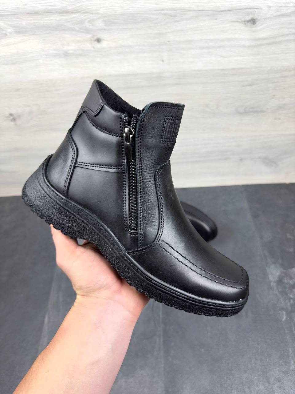 Чоловічі шкіряні зимові черевики на замку Код: Б23 чорний - Зображення 3